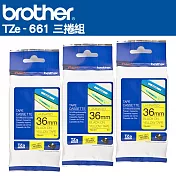 Brother TZe-661 護貝標籤帶(36mm 黃底黑字)-3入組