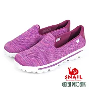 【SNAIL蝸牛】女 休閒鞋 健走鞋 混色 針織 直套式 平底 EU35 紫色