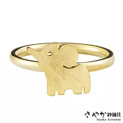 【Sayaka紗彌佳】金屬拉絲感幸運短鼻小象戒指/可調式戒圍 -金色