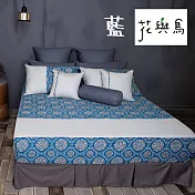 【麗塔寢飾】40支紗精梳棉 雙人加大床包 花與鳥 - 藍色