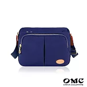【OMC】城市休旅配牛皮多隔層收納斜背包(5色) 藍色
