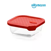 【韓國sillymann】 100%鉑金矽膠微波烤箱輕量玻璃保鮮盒(正方型300ml)紅色