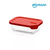 【韓國sillymann】 100%鉑金矽膠微波烤箱輕量玻璃保鮮盒(長方型630ml)紅