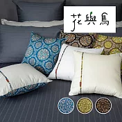 【麗塔寢飾】40支紗精梳棉 40*40cm抱枕套(一入) 花與鳥- 藍色