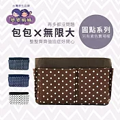 台灣婆婆媽媽袋中袋 魔術整理包中包(中/花色款/無提帶;適有很多包包的妳)藏青底白點 藏青底白點