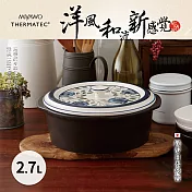 MIYAWO日本宮尾 IH系列9號耐溫差洋風陶土湯鍋2.7L-藍彩富貴菊(可用電磁爐)THD11-910