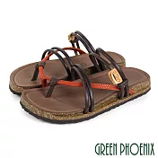 【GREEN PHOENIX】女 涼鞋 拖鞋 兩穿 撞色 扭結 套趾 全真皮 平底 臺灣製 EU35 咖啡色