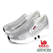 【SNAIL蝸牛】女 休閒鞋 水鑽 彈性鬆緊 直套式 厚底 輕量 EU35 銀色