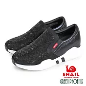 【SNAIL蝸牛】女 休閒鞋 水鑽 彈性鬆緊 直套式 厚底 輕量 EU35 黑色