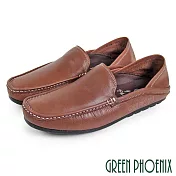 【GREEN PHOENIX】男 休閒鞋 穆勒鞋 懶人鞋 全真皮 兩穿 後踩 前包 後空 平底 臺灣製 EU39 棕色