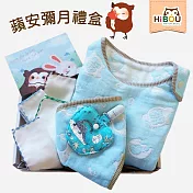 蘋安彌月禮盒∥6重紗防踢被新生版S+寶貝圍兜兜+福氣紗布巾+蘋安福袋 帥氣男寶組