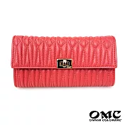 【OMC】11卡1照立體抓皺轉扣牛皮長夾(橘色)