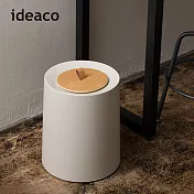 【日本ideaco】圓形家用垃圾桶-11.4L(附專用原木蓋) -白