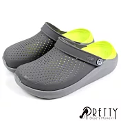 【Pretty】男女 女大尺碼 洞洞鞋 雨鞋 拖鞋 涼鞋 兩穿式 防水 雙彩 輕量 平底 US8 灰色