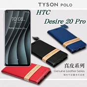 HTC Desire 20 Pro 簡約牛皮書本式皮套 POLO 真皮系列 手機殼 可插卡 可站立藍色