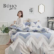 《BUHO》天然嚴選純棉雙人加大三件式床包組 《藍禾沁日》