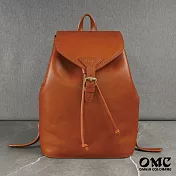 【OMC】義大利植鞣革抽繩後背包- 咖啡