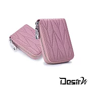 頭層牛皮菱格紋Rfid防盜風琴12卡包粉色