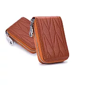 頭層牛皮菱格紋Rfid防盜風琴12卡包土黃