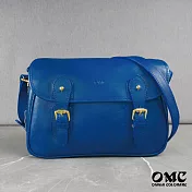 【OMC】義大利植鞣革雙扣中性休閒側背包- 藍色