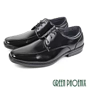 【GREEN PHOENIX】男 紳士皮鞋 商務皮鞋 素食皮革 線條感 方楦 綁帶 輕量 EU39 黑色