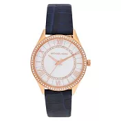 MICHAEL KORS 璀璨晶鑽皮革腕錶-深藍
