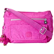 Kipling 前口袋尼龍側肩斜背包-桃紅