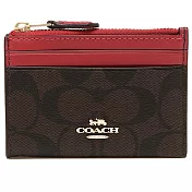 COACH 滿版LOGO鑰匙零錢包-咖啡紅