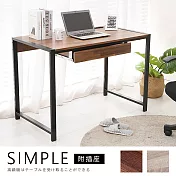 【誠田物集】工業風寬110cm雙插座附1大抽加粗鐵管書桌/工作桌/電腦桌(2色選)整合木紋+黑鐵管