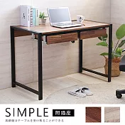 【誠田物集】工業風寬110cm雙插座附2小抽加粗鐵管書桌/工作桌/電腦桌(2色選)整合木紋+黑鐵管
