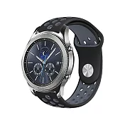 Samsung Galaxy Watch 40/42/44mm通用撞色運動風矽膠替換洞洞錶帶(錶帶寬度20mm) 經典黑灰
