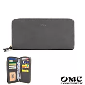 【OMC】25卡2照植鞣革雙拉鍊牛皮長夾- 灰色