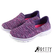 【Pretty】女 休閒鞋 健走鞋 混色 飛線編織 直套式 平底 JP23 紫色