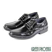 【GREEN PHOENIX】男 紳士皮鞋 商務皮鞋 素食皮革 方楦 素面 綁帶 輕量 EU41 黑色