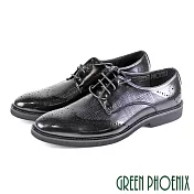 【GREEN PHOENIX】男 紳士皮鞋 商務皮鞋 漸層 雷射雕花 壓紋 綁帶 輕量 EU40 黑色