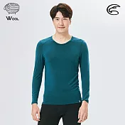 ADISI 男美麗諾混紡羊毛圓領彈性保暖衣AU2521001 (S-2XL) (抗靜電 抗菌 抑菌 消臭 透氣 發熱衣 衛生衣) S 普魯士藍