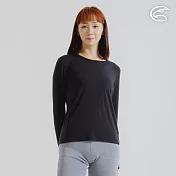 ADISI 女美麗諾混紡羊毛圓領彈性保暖衣AU2521003 (S-XL) (抗靜電 抗菌 抑菌 消臭 透氣 發熱衣 衛生衣) S 濃墨黑