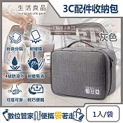 生活良品-韓版3C配件耐磨防潑水耐碰撞大容量多功能可調式分隔收納包1入/袋 灰色