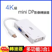 多功能mini DP轉HDMI/DVI/VGA 3合1轉換器(4K)
