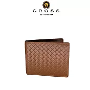 【CROSS】臺灣總經銷 限量2折 頂級小牛皮編織紋4卡1零錢袋男用皮夾阿梅爾系列 全新專櫃展示品 (咖啡色 贈禮盒提袋)