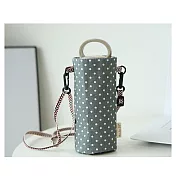 PinUpin 北歐時尚棉麻手提肩背斜跨水壺杯袋(附背帶) 灰色波點