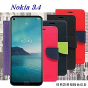 諾基亞 Nokia 3.4 5G 經典書本雙色磁釦側翻可站立皮套 手機殼 側掀皮套 可插卡 可站立桃色