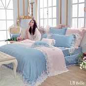 義大利La Belle《愛麗絲》加大天絲蕾絲防蹣抗菌吸濕排汗兩用被床包組-藍色