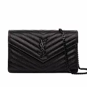 YSL V紋荔枝皮黑色LOGO WOC 斜揹包 (黑色)