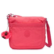 KIPLING 前口袋尼龍斜背包-粉桃