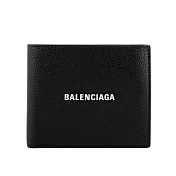 BALENCIAGA 經典LOGO牛皮8卡對開短夾 (黑)