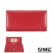 【OMC】16卡1照植鞣革多夾層牛皮長夾- 紅色