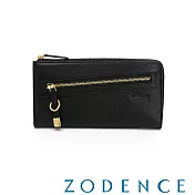 ZODENCE 進口牛皮斜拉鍊長夾 黑色