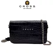 【CROSS】台灣總經銷 限量1折 頂級小牛皮鱷魚紋鈕扣側背包 全新專櫃展示品 (黑色)