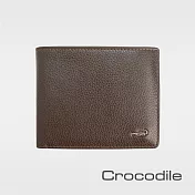 【Crocodile】鱷魚皮件 真皮皮夾 12卡 1窗格 雙層鈔票夾 拉鍊零錢 男夾 錢包 短夾-0203-1101 咖啡色